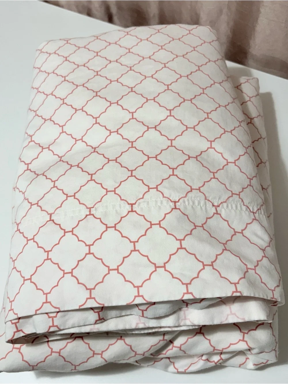 Charter Club White Duvet Cover Set with Coral Geometric Trellis